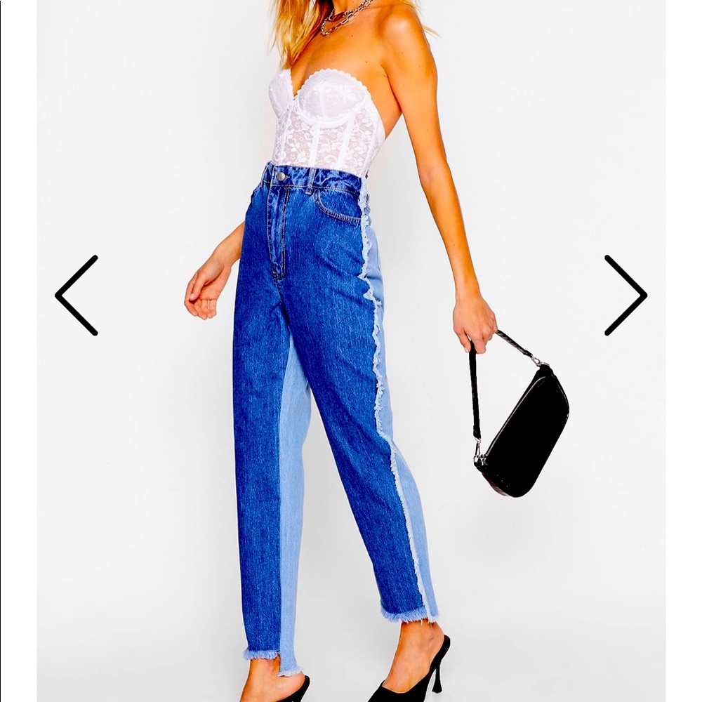 NWT two tone distressed Mom Jeans